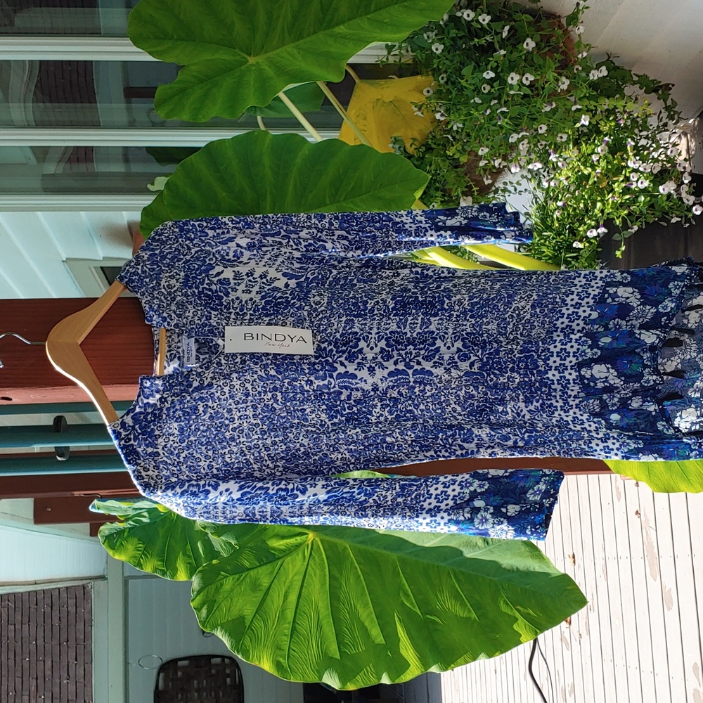 Bindya Bohemian Blue and White Dress with tassels